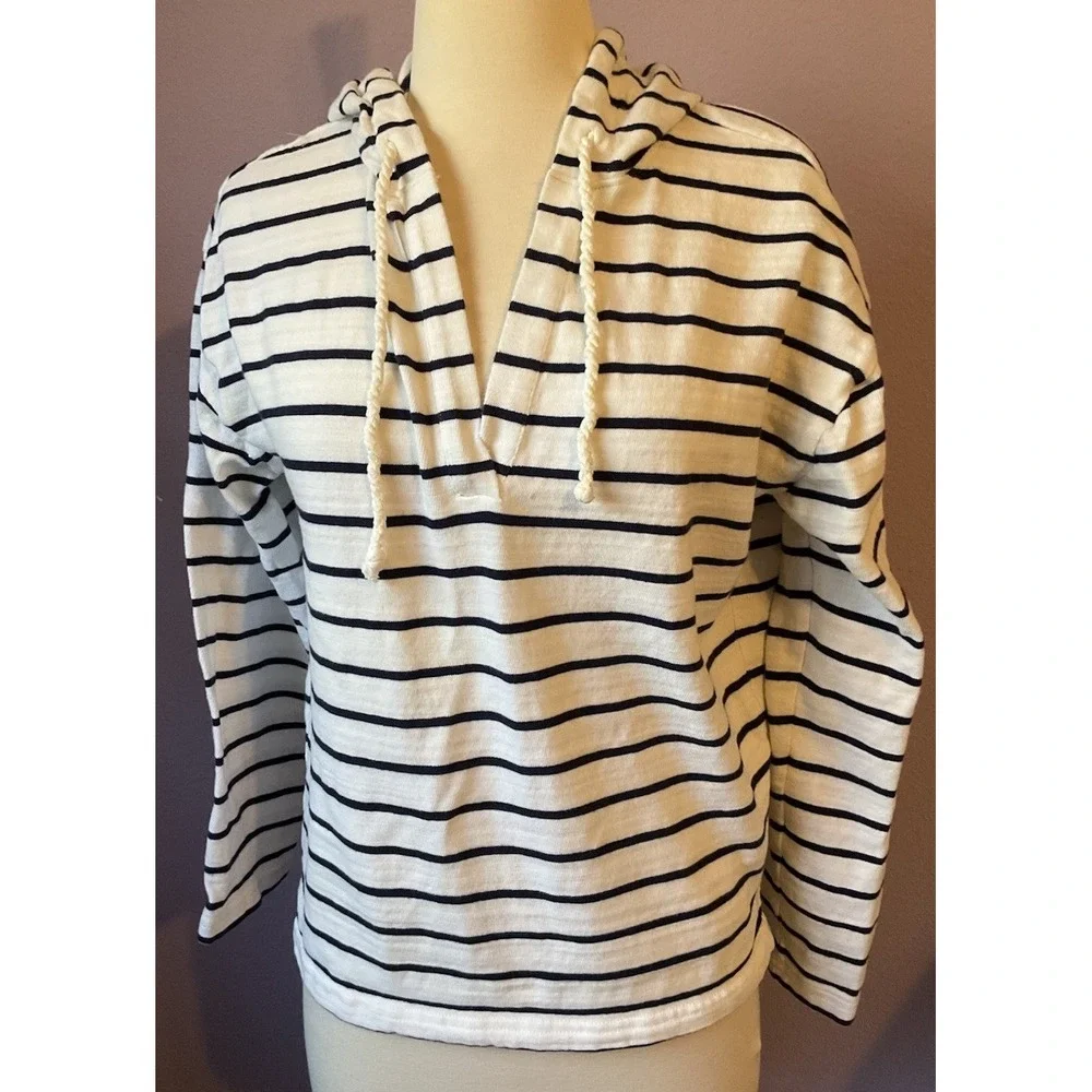 J. Crew White‎ Navy Striped Hoodie Size Small